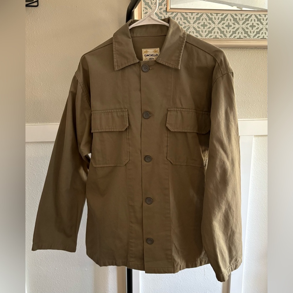 Coachella Festival Utility Jacket Olive Green 100% Cotton Palm Tree Graphic New